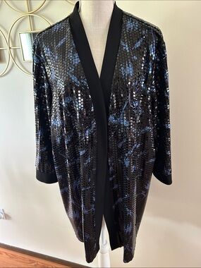 Maggie Barnes women’s sequin Black Blue evening blazer jacket size 2X/22/24W